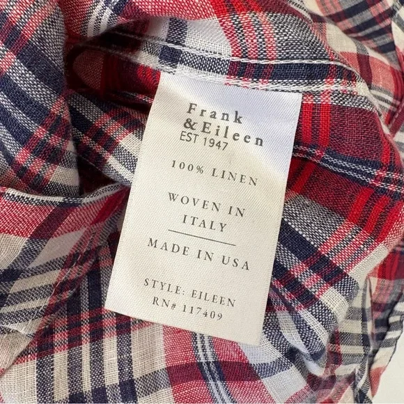 Frank & Eileen ‎ Eileen Button Down Linen Plaid Red Blue XS
